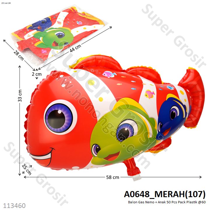 Balon Gas Nemo + Anak 50 Pcs Pack Plastik @60
