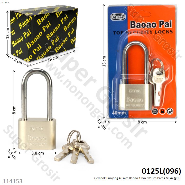 Gembok Panjang 40 mm Baoao 1 Box 12 Pcs Press Mika @96
