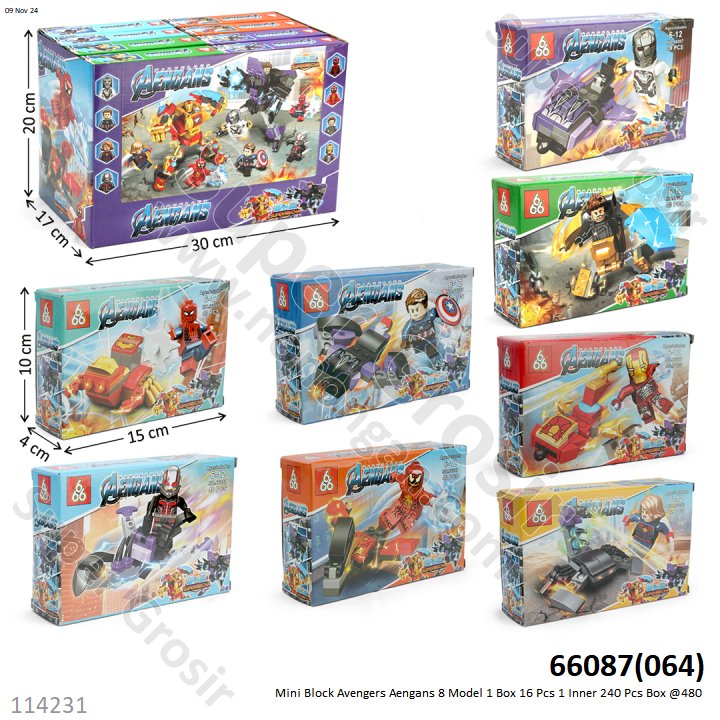 Mini Block Avengers Set Kendaraan Aengans 8 Model 1 Box 16 Pcs 1 Inner 240 Pcs Box @480