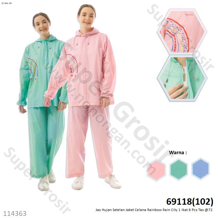 Jas Hujan Setelan Jaket Celana Rainbow Rain City 1 Ikat 6 Pcs Tas @72