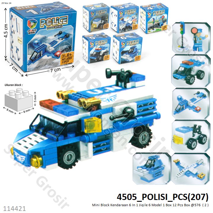 Mini Block Kendaraan Damkar / Polisi / Konstruksi 6 In 1 Jiqile 6 Model 1 Box 12 Pcs Box @576