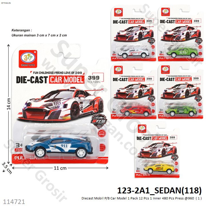 Diecast Mobil P/B Car Model 1 Pack 12 Pcs 1 Inner 480 Pcs Press @960