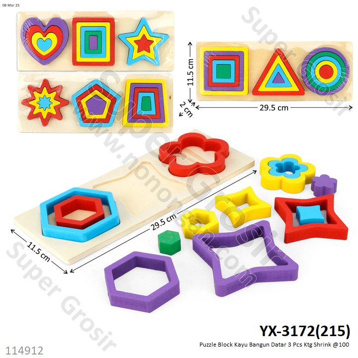 Puzzle Block Kayu Bangun Datar 3 Pcs Ktg Shrink @100