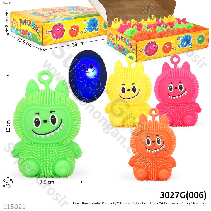 Ubur-Ubur Labubu Duduk B/O Lampu Puffer Ball 1 Box 36 Pcs Loose Pack @648