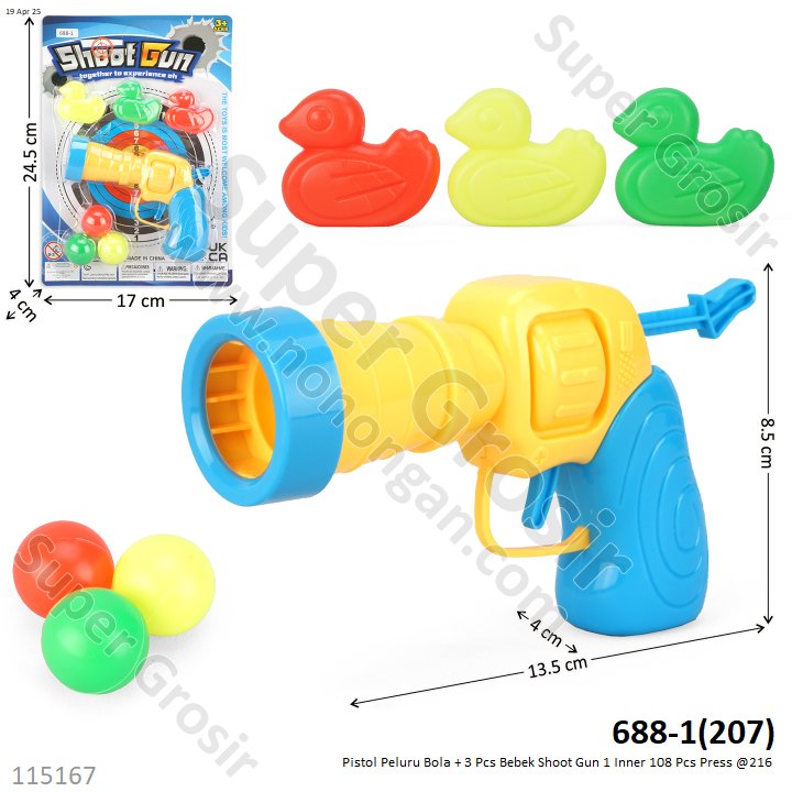 Pistol Peluru Bola + 3 Pcs Bebek Shoot Gun 1 Inner 108 Pcs Press @216