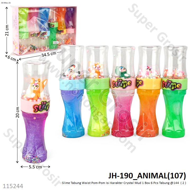 Slime Tabung Waist Pom-Pom Isi Karakter Crystal Mud 1 Box 6 Pcs Tabung @144