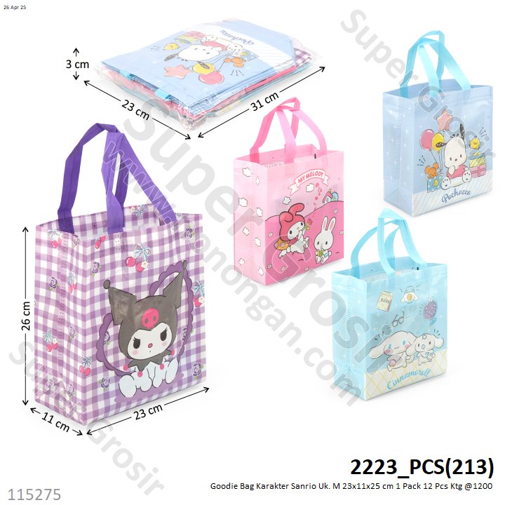 Goodie Bag Karakter Sanrio Uk. M 23x11x25 cm 1 Pack 12 Pcs Loose Pack @1200