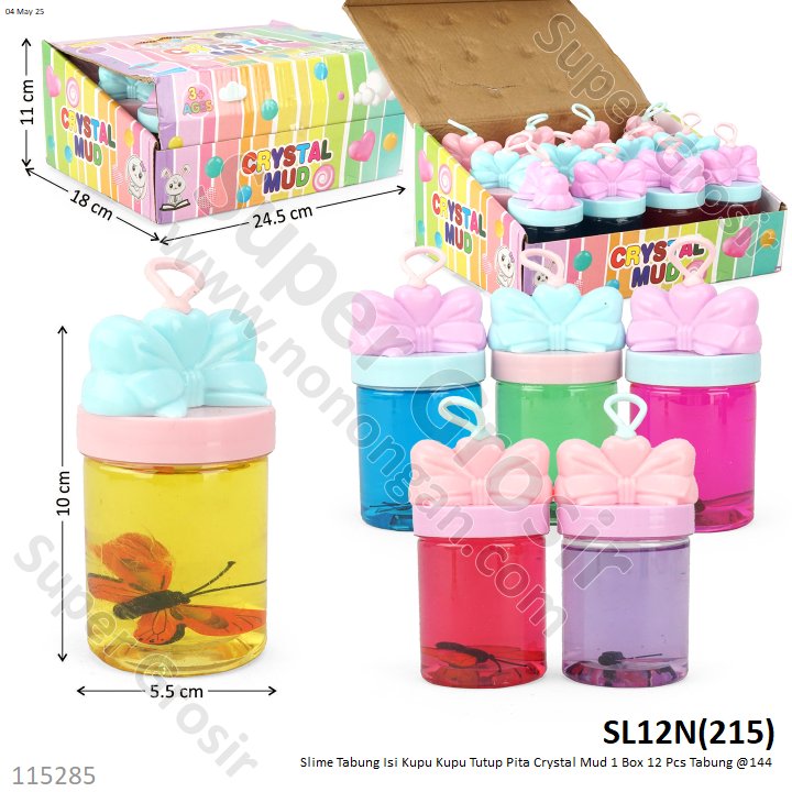 Slime Tabung Isi Kupu Kupu Tutup Pita Crystal Mud 1 Box 12 Pcs Tabung @144