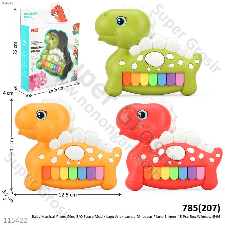 Piano Dinosaurus B/O Suara Musik Lagu Anak Lampu Dinosaur Piano 1 Inner 48 Pcs Box Window @96