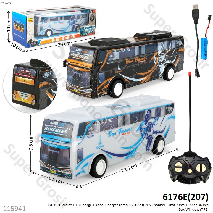 R/C Bus Telolet 1:18 Charge + Kabel Charger Lampu Bus Basuri 5 Channel 1 Ikat 2 Pcs 1 Inner 36 Pcs Box Window @72