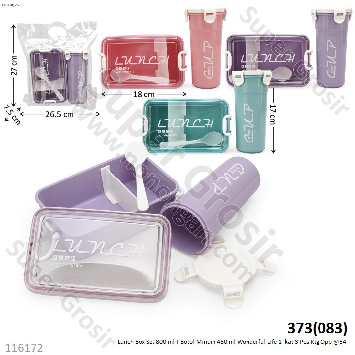 Lunch Box Set 800 ml + Botol Minum 480 ml Wonderful Life 1 Ikat 3 Pcs Ktg Opp @54