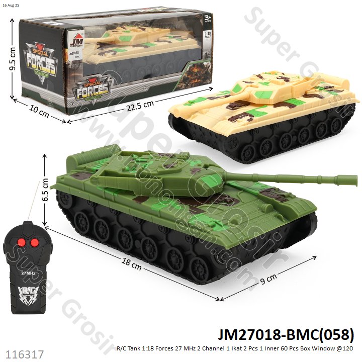 R/C Tank 1:18 Forces 27 MHz 2 Channel 1 Ikat 2 Pcs 1 Inner 60 Pcs Box Window @120