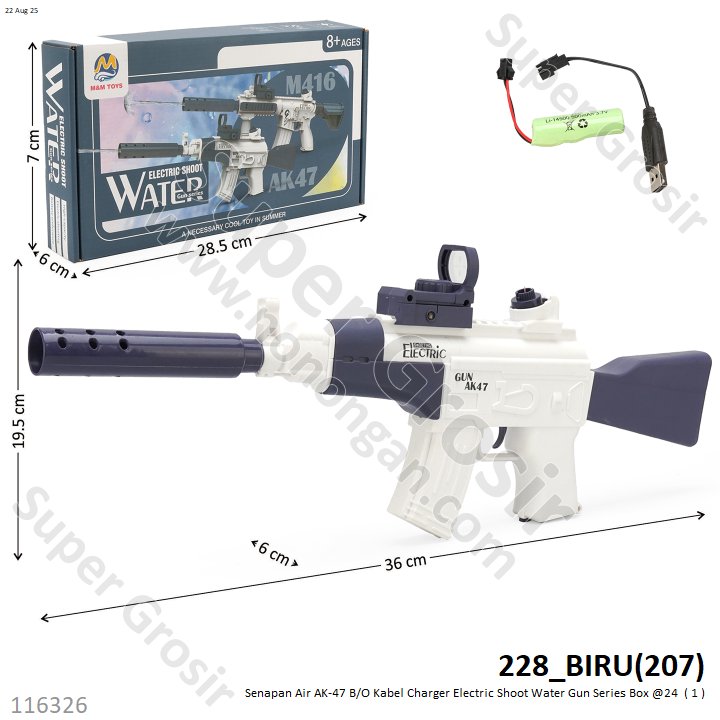 Pistol Air Senapan AK-47 B/O Kabel Charger Electric Shoot Water Gun Series Box @24