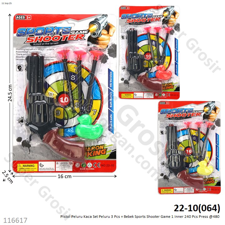 Pistol Peluru Kaca Set Peluru 3 Pcs + Bebek Sports Shooter Game 1 Inner 240 Pcs Press @480