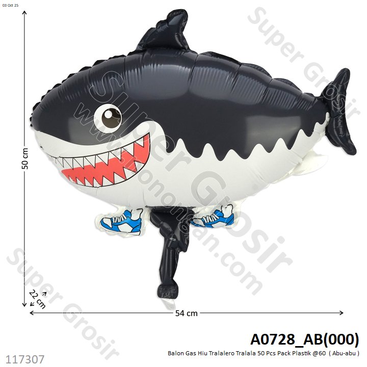 Balon Gas Hiu Tralalero Tralala 50 Pcs Pack Plastik @60