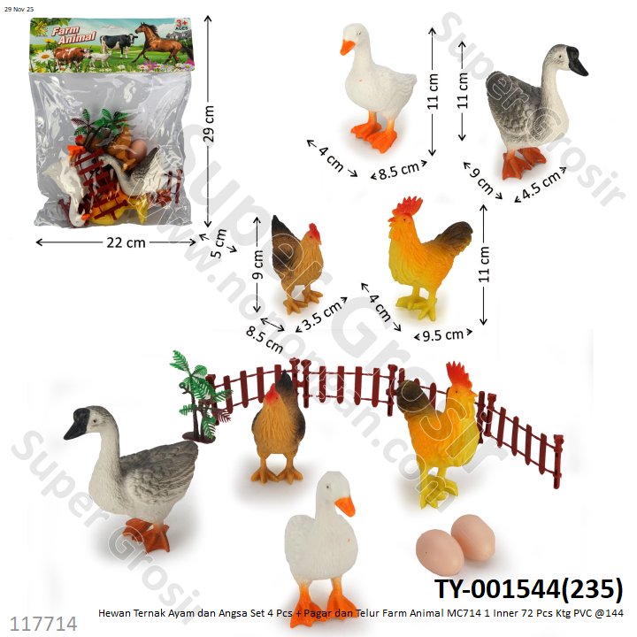 Hewan Ternak Ayam dan Angsa Set 4 Pcs + Pagar dan Telur Farm Animal MC714 1 Inner 72 Pcs Ktg PVC @144