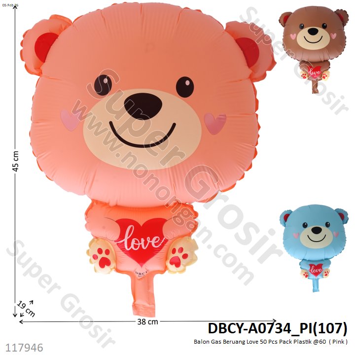 Balon Gas Beruang Love 50 Pcs Pack Plastik @60