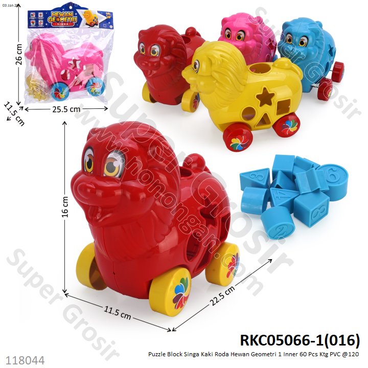 Puzzle Block Hewan Kaki Roda Hewan Geometri 1 Inner 60 Pcs Ktg PVC @120