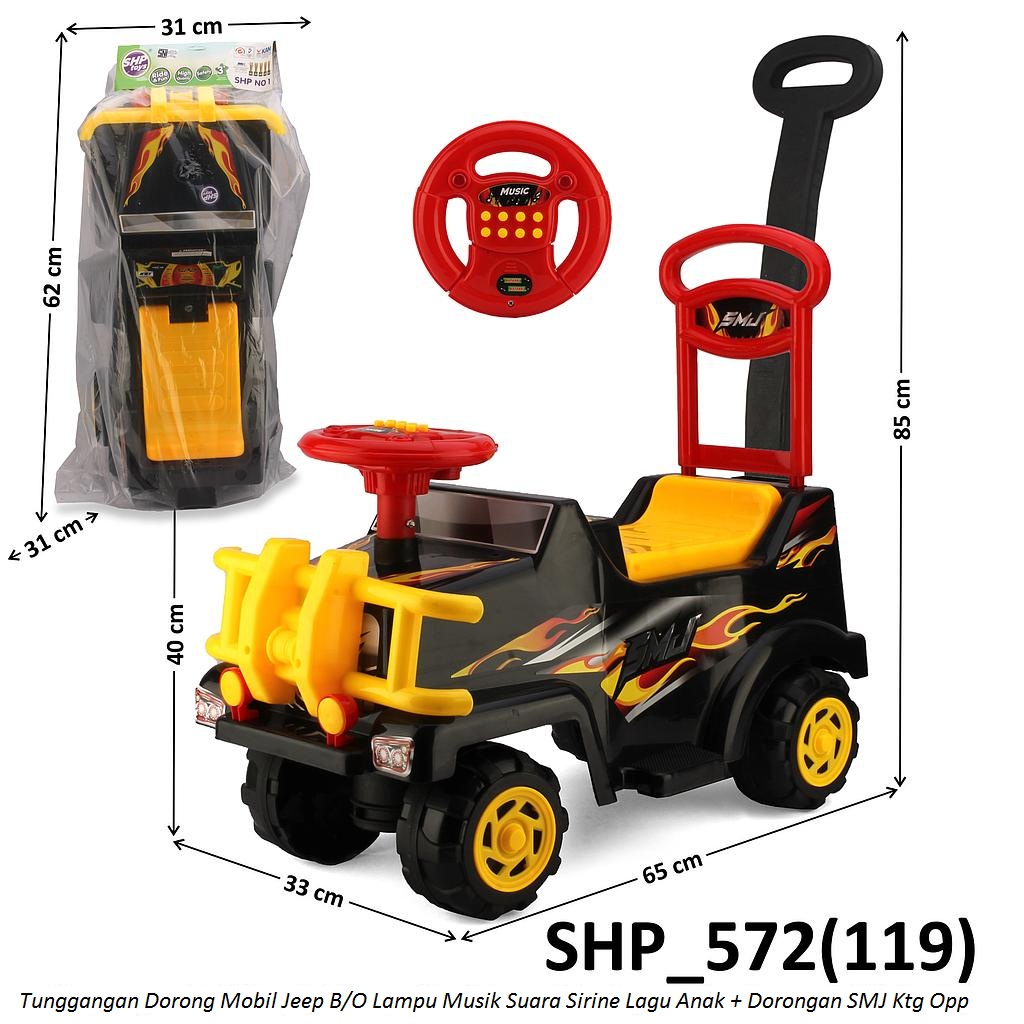 Tunggangan Mobil Jeep + Sandaran dan Dorongan B/O Suara Sirine Musik Lagu Anak Lampu SMJ Ktg Opp @4