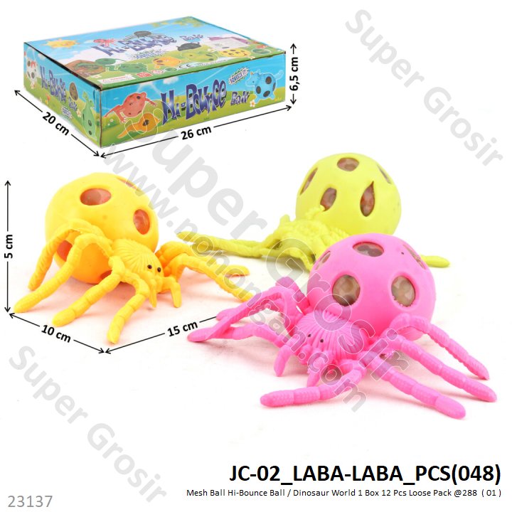 Squishy Mesh Ball Hewan Laba-Laba / Buaya / Kodok Hi-Bounce Ball 1 Box 12 Pcs Loose Pack @288