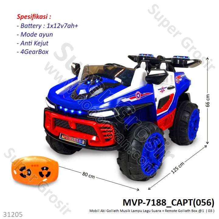 Mobil Aki Jeep Goliath Merah Musik Lagu Suara Lampu + Remote Box @1