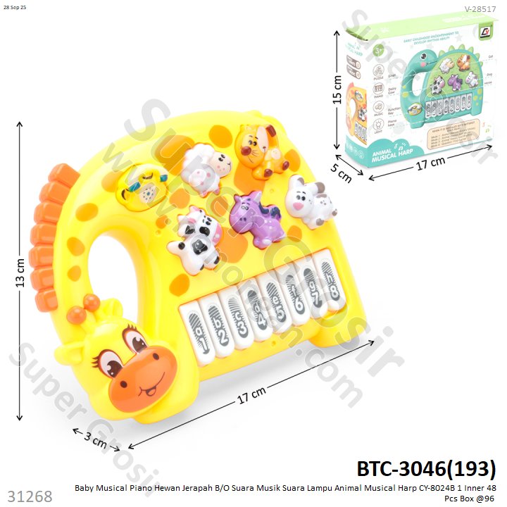 Piano Hewan Jerapah B/O Suara Musik Suara Lampu Animal Musical Harp CY-8024B 1 Inner 48 Pcs Box @96