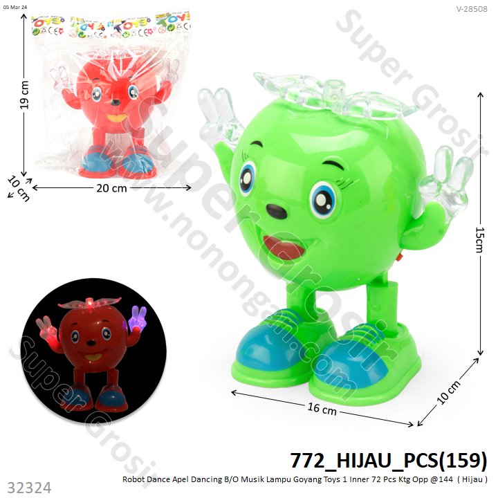 Robot Dance Apel Dancing B/O Musik Lampu Toys 1 Inner 72 Pcs Ktg Opp @144