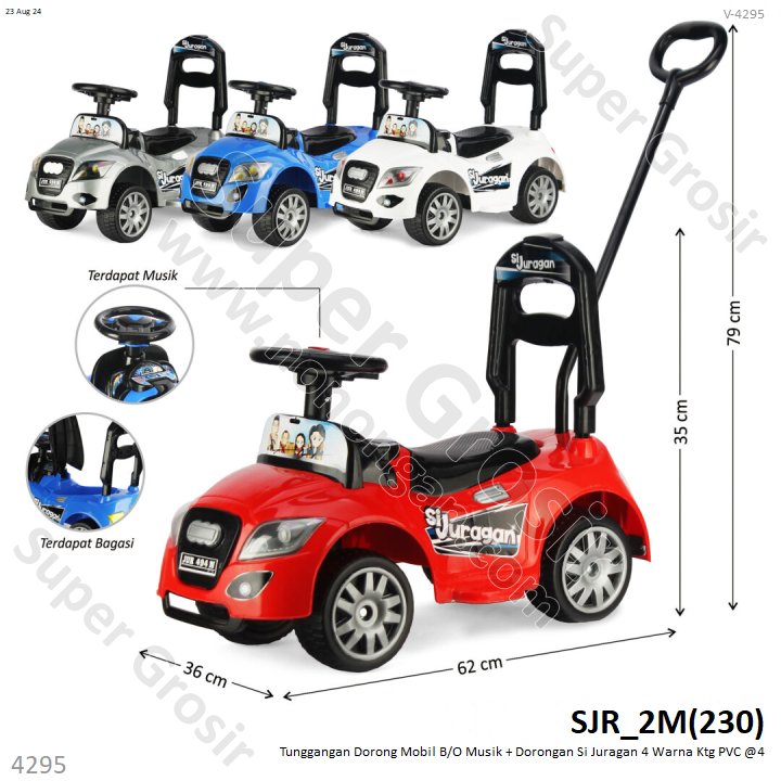 Tunggangan Mobil Dorong dan Sandaran B/O Musik Si Juragan 4 Warna Ktg PVC @4