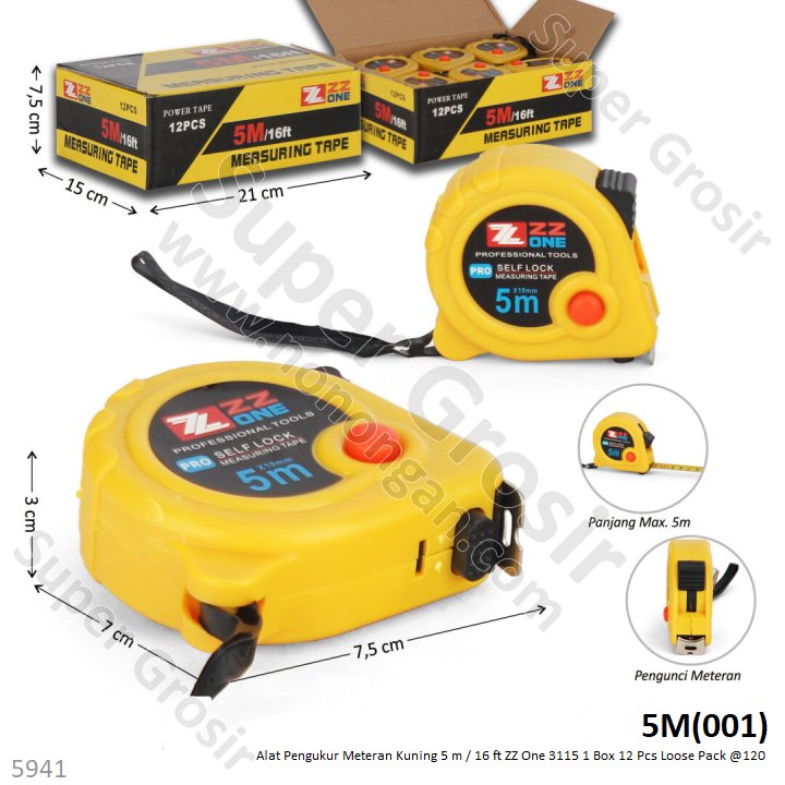 Meteran Kuning 5 m / 16 ft ZZ One 3115 1 Box 12 Pcs Loose Pack @120