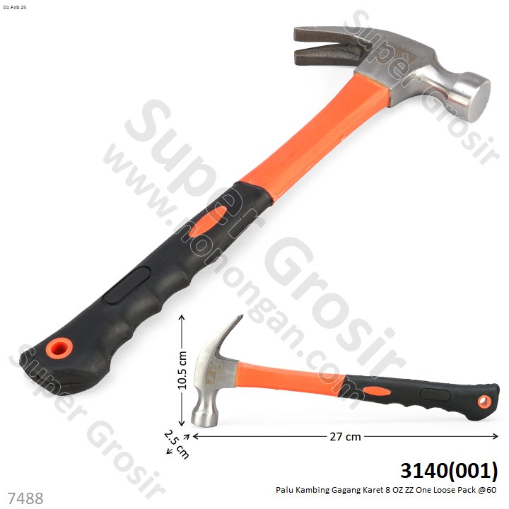 Palu Kambing Gagang Karet 8 OZ ZZ One 1 Box 12 Pcs Loose Pack @60