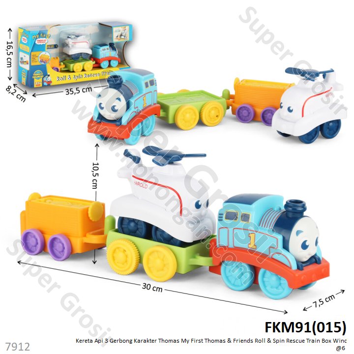 Kereta Thomas 3 Gerbong My First Thomas &amp; Friends Roll &amp; Spin Rescue Train Box Window @6