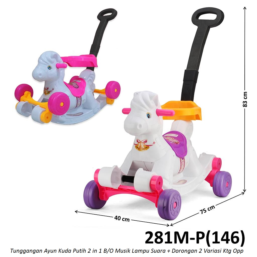 Tunggangan Jungkat Jungkit Kuda Putih 2 In 1 Dorongan B/O Musik Suara Lampu Ktg Opp @5