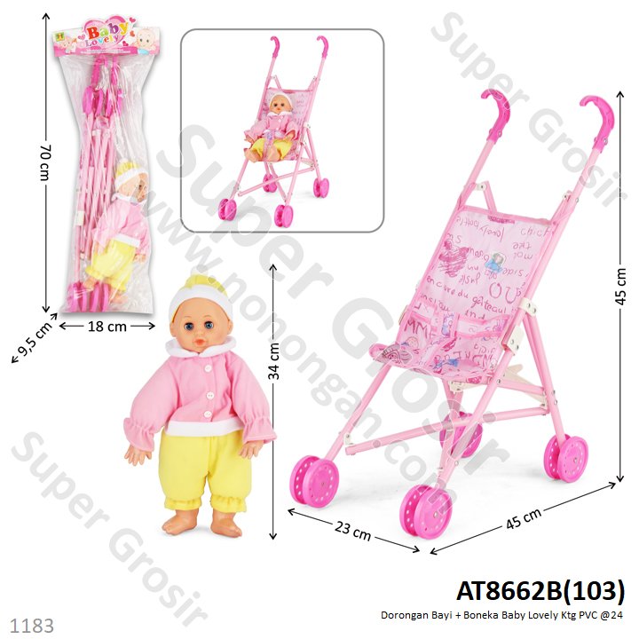Mainan Stroller Bayi Set Boneka Baby Lovely Ktg PVC @24