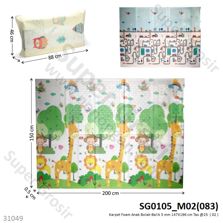 Matras Lipat Anak Foam Bolak-Balik 5 mm 147X196 cm Tas @25