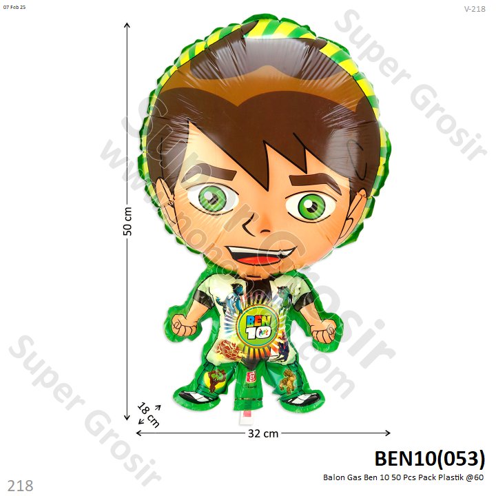 (Obral) Balon Gas Ben-10 (Tidak Untuk Diisi Gas) 50 Pcs Pack Plastik @60