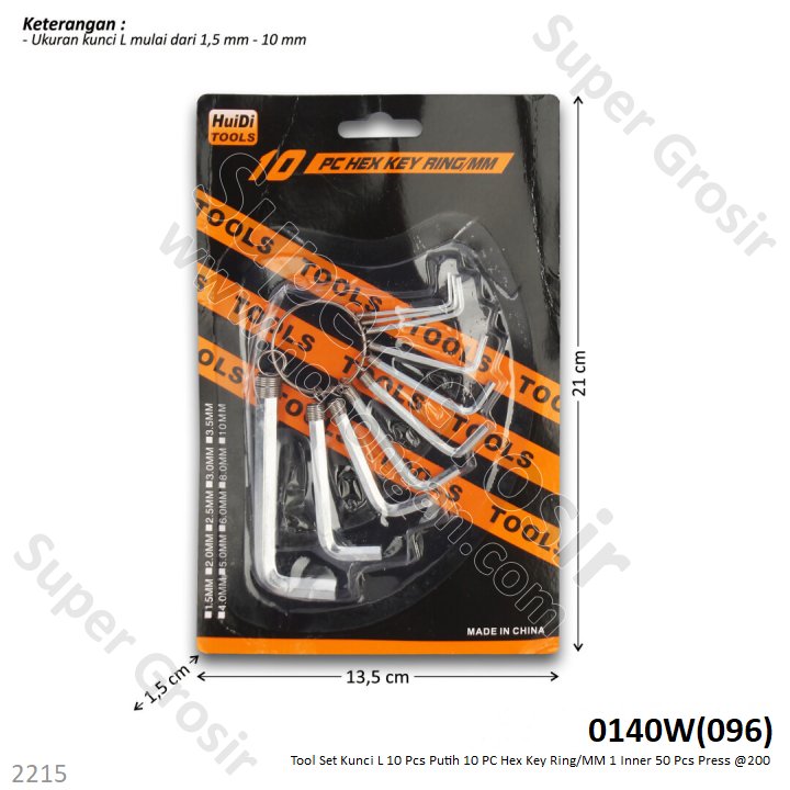 Kunci L Segi 6 (Hex Key) 10 Pcs Putih 1 Inner 50 Pcs Press @200
