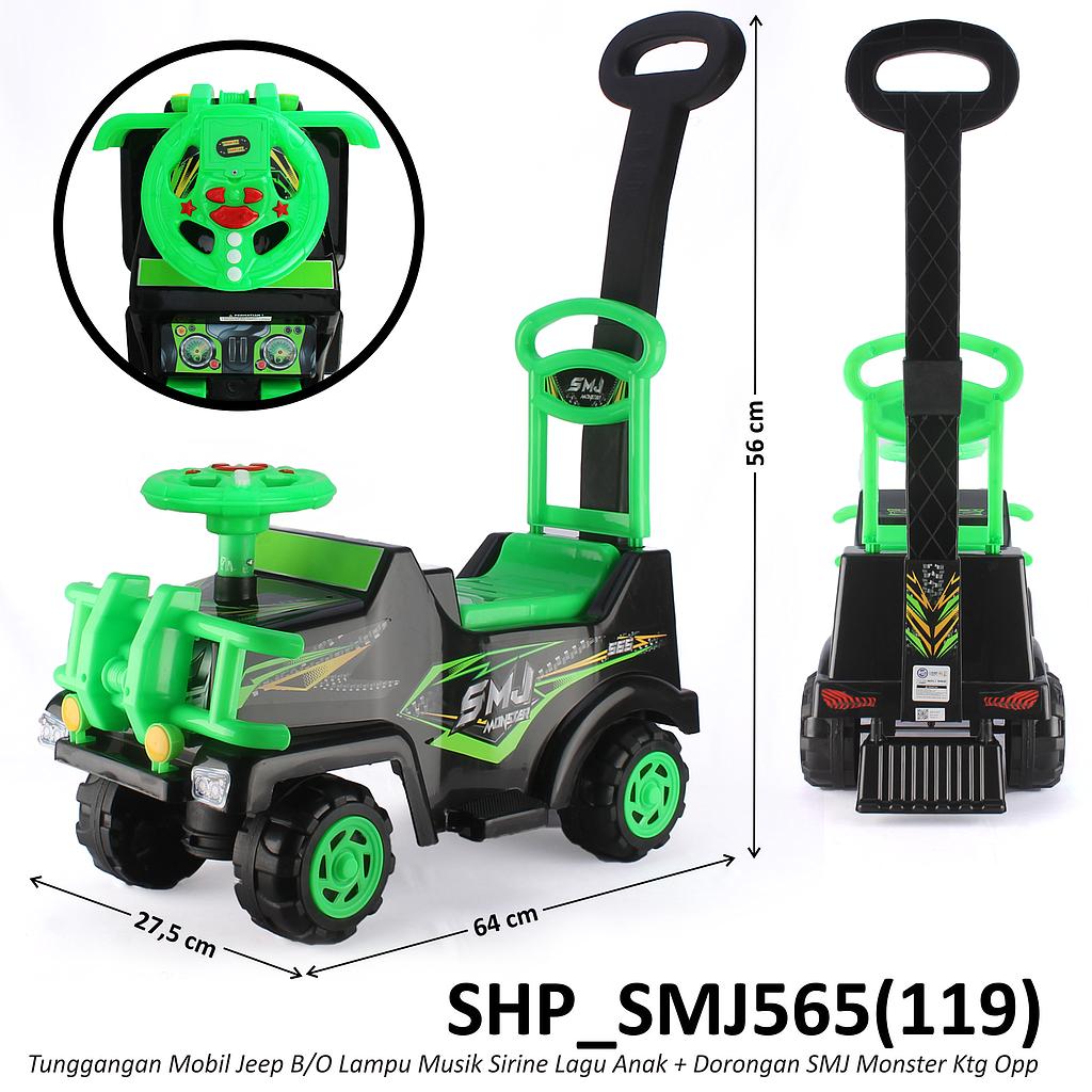 Tunggangan Mobil Jeep + Sandaran dan Dorongan B/O Sirine Musik Lagu Anak Lampu SMJ Monster Ktg Opp @4
