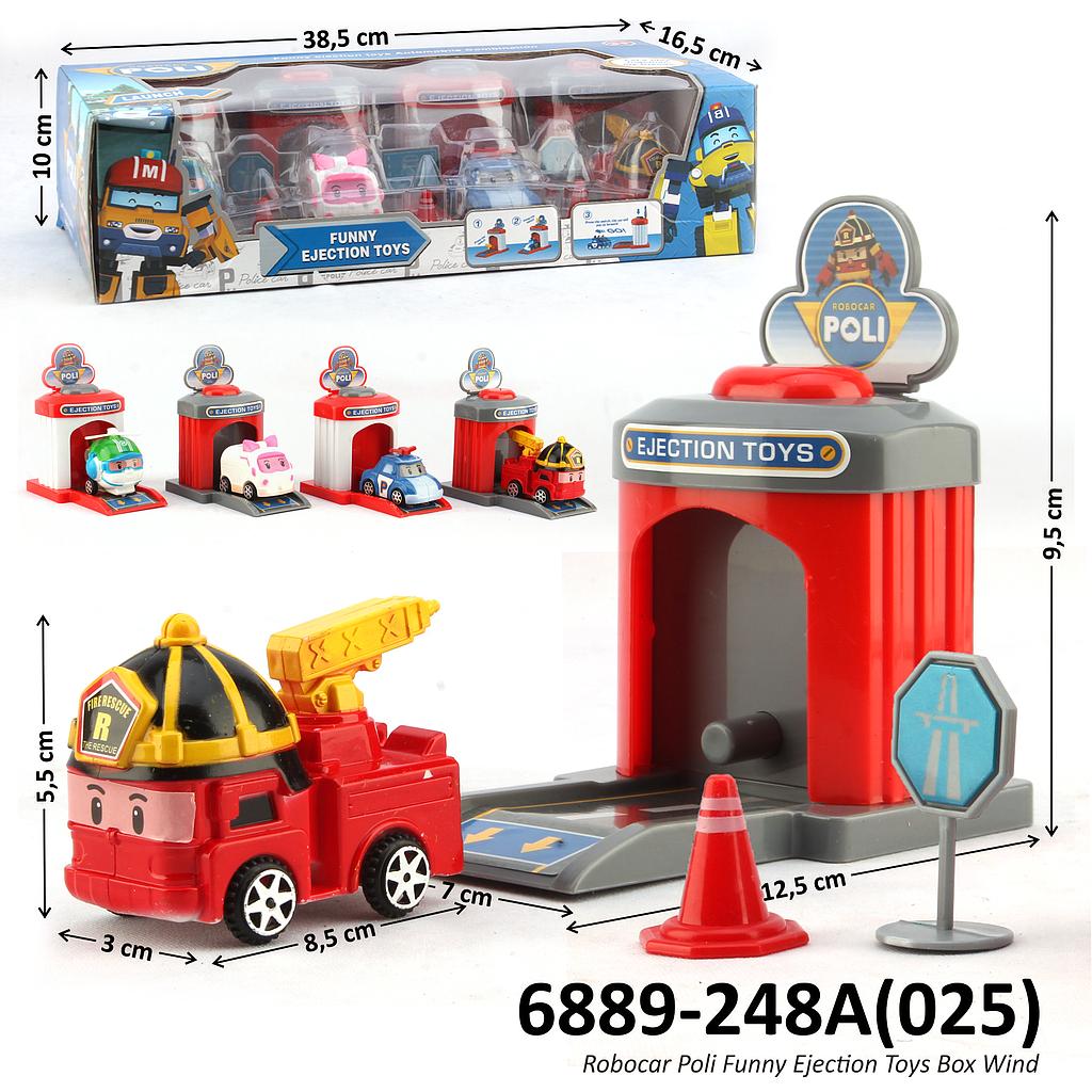 Robocar Poli 4 Pcs P/B + Garasi Pelontar Mobil Funny Ejection Toys Box Window @48