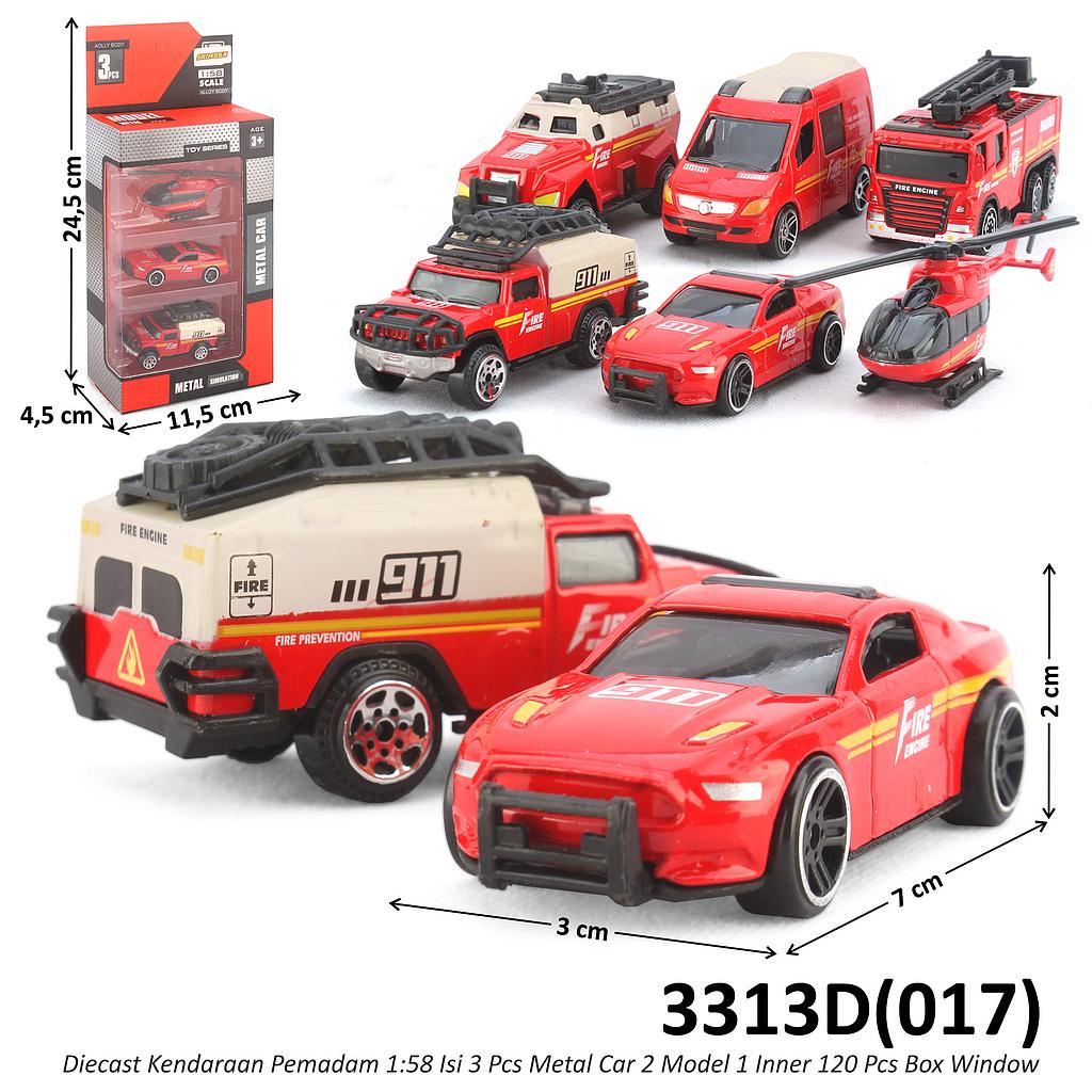 Diecast Kendaraan Damkar 3 Pcs 1:58 Metal Car 2 Model 1 Inner 120 Pcs Box Window @240