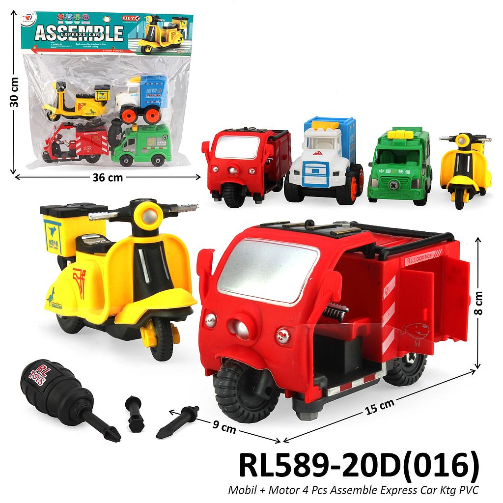 DIY Kendaraan Set 4 Pcs Mobil dan Sepeda Motor + Obeng Assemble Express Car Ktg PVC @48
