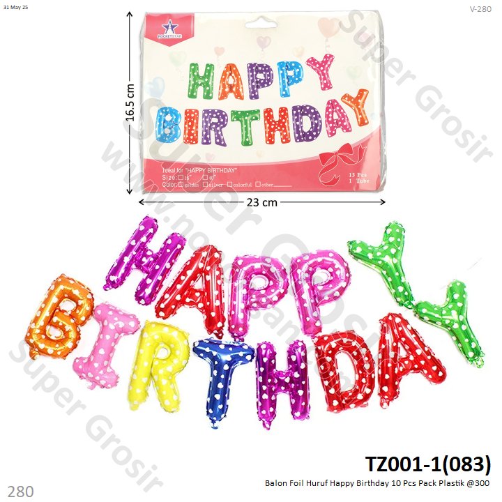 Balon Foil Huruf Happy Birthday 10 Pcs Pack Plastik @300