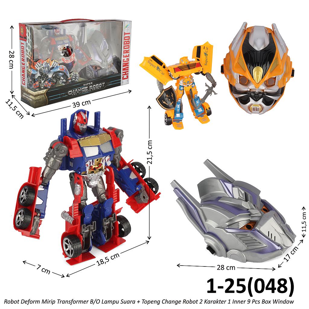 Robot Deform Transformer B/O Lampu Suara + Topeng Change Robot 2 Karakter 1 Inner 9 Pcs Box Window @18