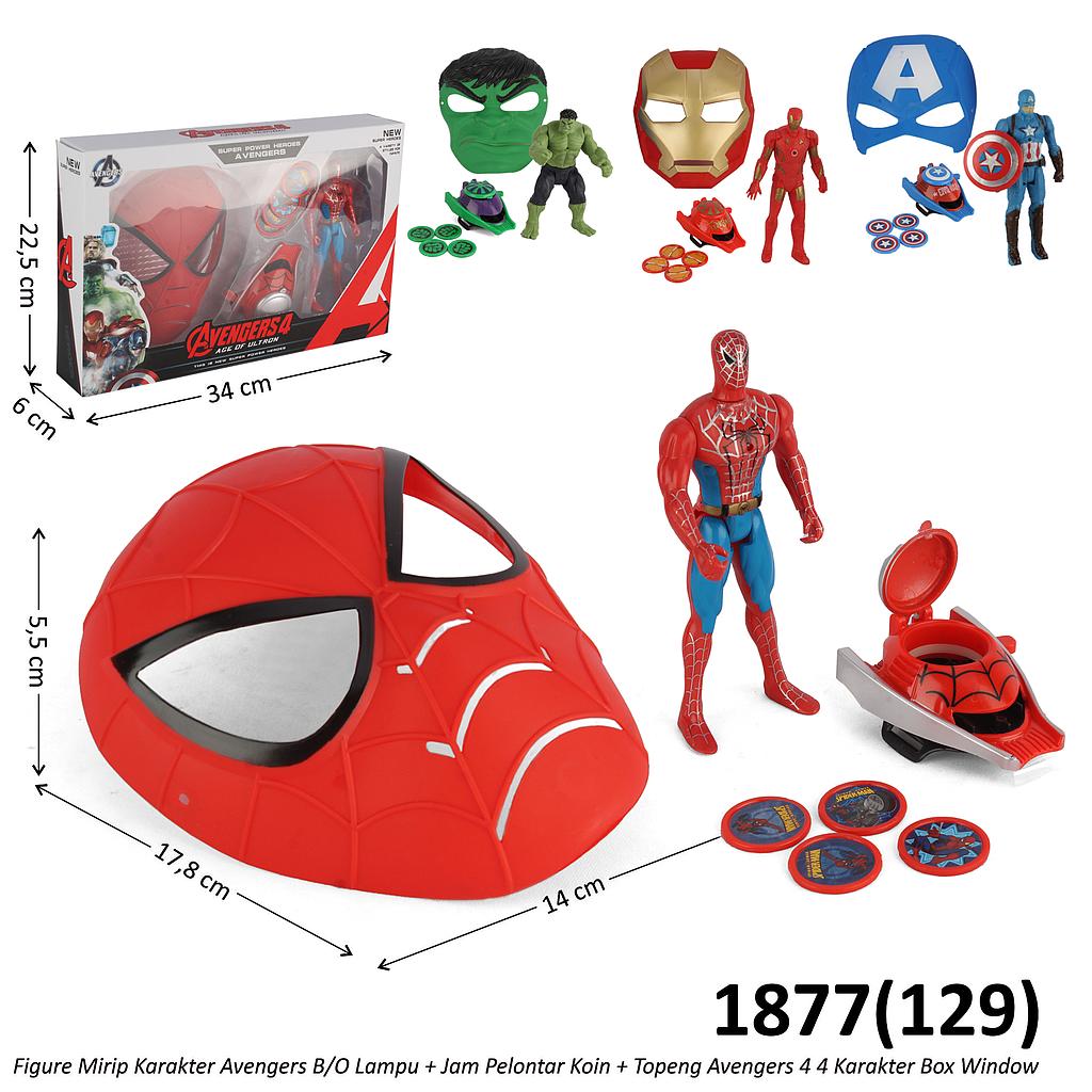 Action Figure Avengers Set Topeng dan Jam Pelontar Koin B/O Lampu 4 Karakter Box Window @72