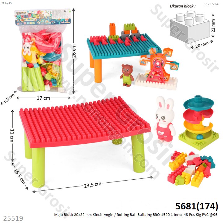 Meja Block 20x22 mm Kincir Angin / Rolling Ball Building BRO-1520 1 Inner 48 Pcs Ktg PVC @96