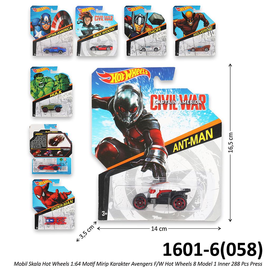 Mobil Skala Hot Wheels 1:64 Avengers F/W Hot Wheels 8 Model 1 Inner 288 Pcs Press @576