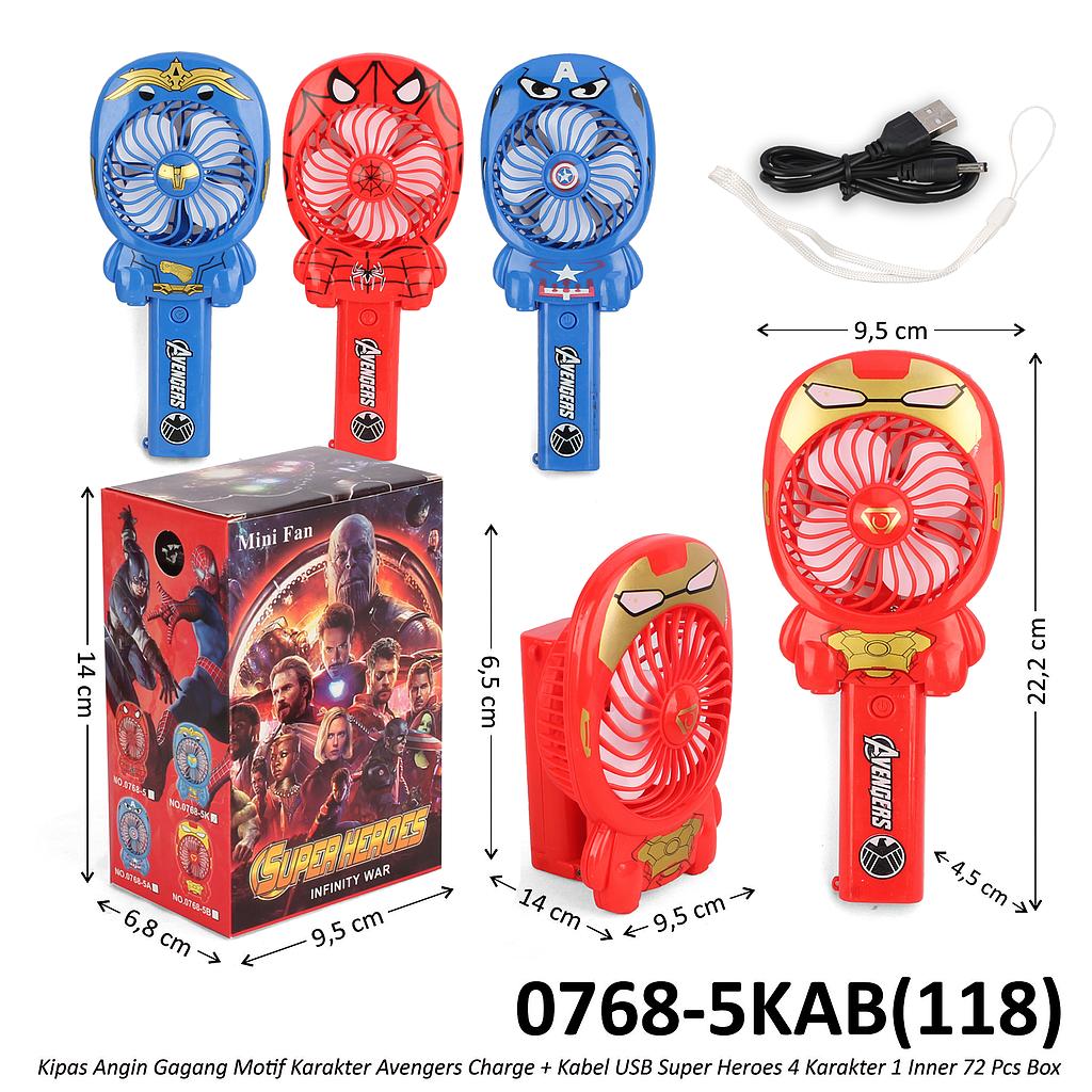 Kipas Angin Genggam Gagang Tekuk Avengers + Kabel USB Charge Super Heroes 4 Karakter 1 Inner 72 Pcs Box @144