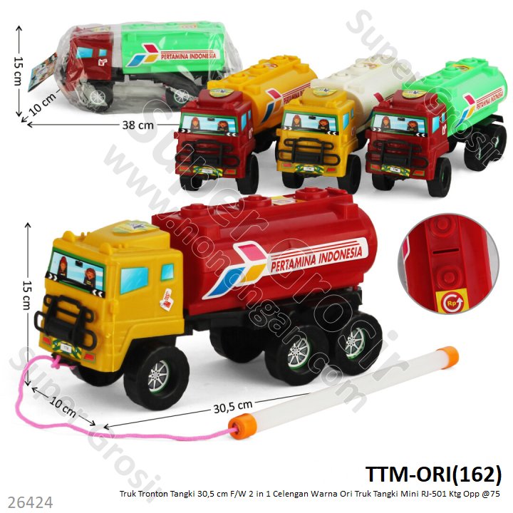 Truk Tangki Tronton 2 in 1 Celengan + Tali Penarik F/W 30,5 cm Warna Ori Truk Tangki Mini RJ-501 Ktg Opp @75