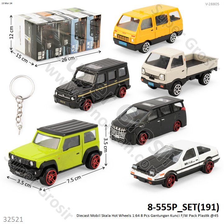 Diecast Mobil Skala Hot Wheels 1:64 2 in 1 Gantungan Kunci F/W 1 Set 8 Pcs Box @360