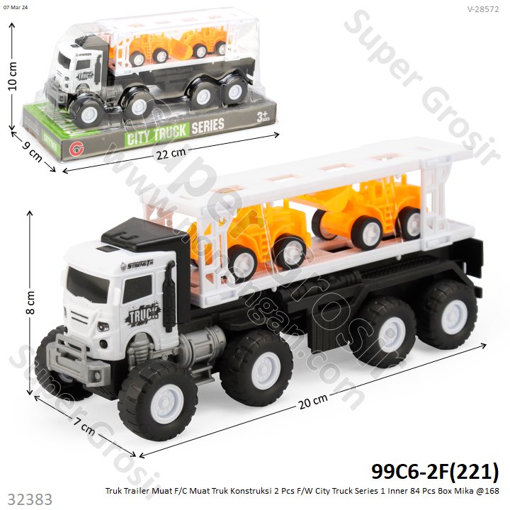 Truk Trailer Muat Kendaraan Konstruksi 2 Pcs F/C 20 cm F/W City Truck Series 1 Inner 84 Pcs Box Mika @168
