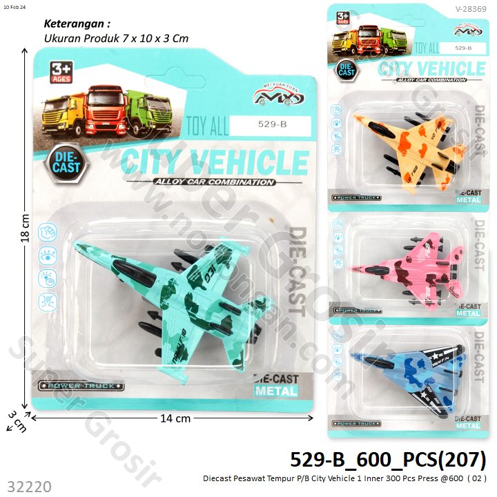 Diecast Pesawat Tempur P/B City Vehicle 1 Pack 6 Pcs 1 Inner 300 Pcs Press @600